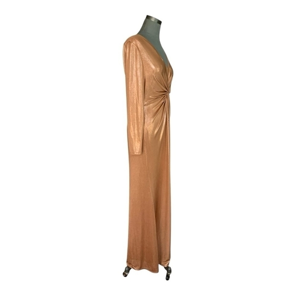 NWT Women Dress Lauren Ralph Lauren Twisted Gold Metallic Jersey Gown Maxi Dress - Picture 7 of 11